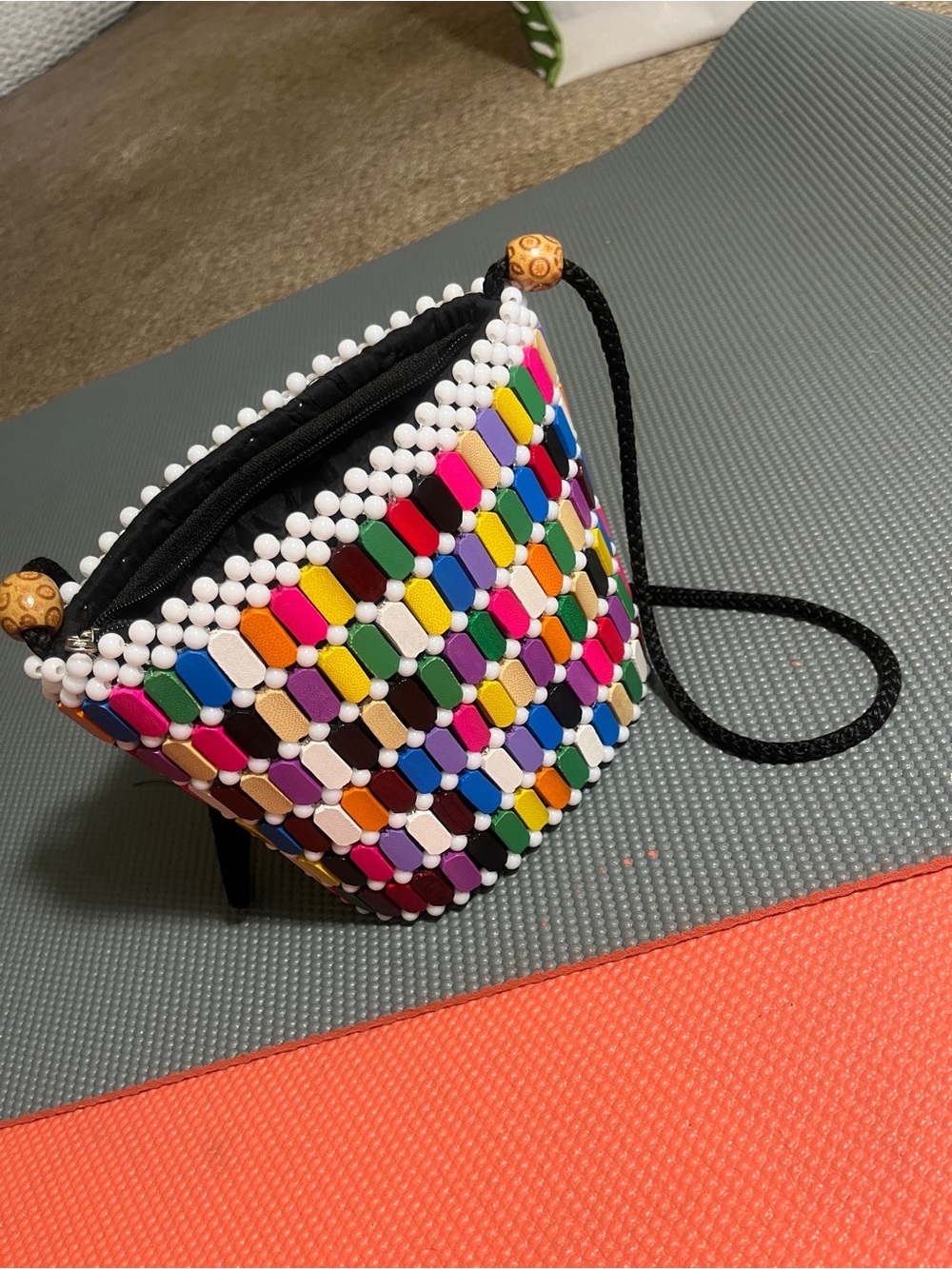 Multicolor Beaded Crossbody Bag - Vibrant Mosaic Design